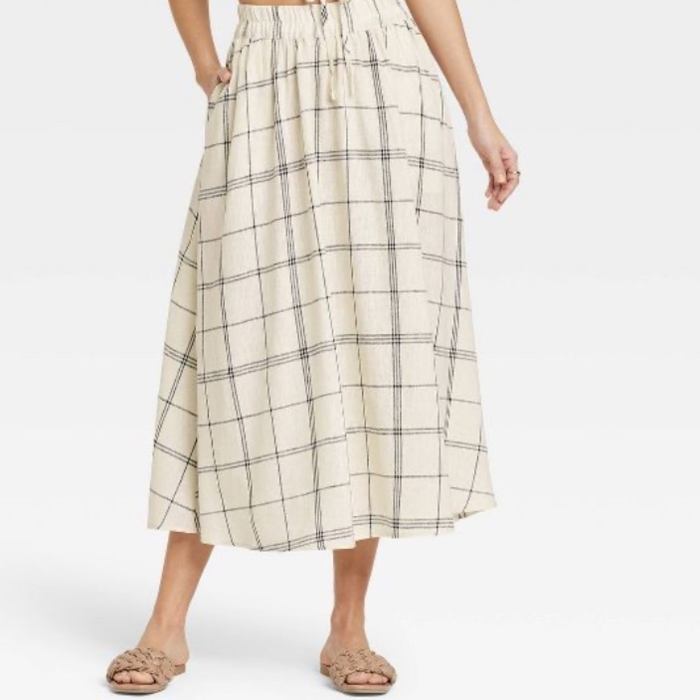 Women's Smocked Waist Mid-Rise Linen A-Line Skirt - A New Day NWT